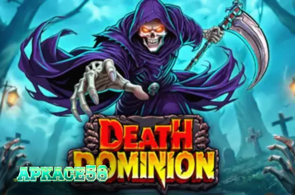 Tampilan visual slot Death Dominion dengan tema horor dan Grim Reaper